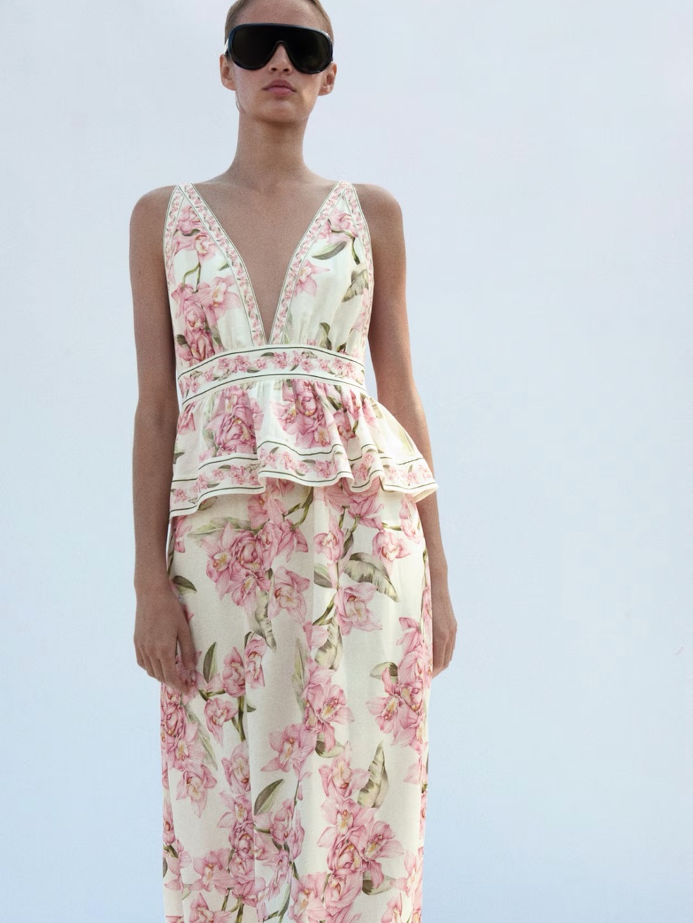 H&M Cream Maxi Dress with Pink Floral Peplum - Picture 2 of 6